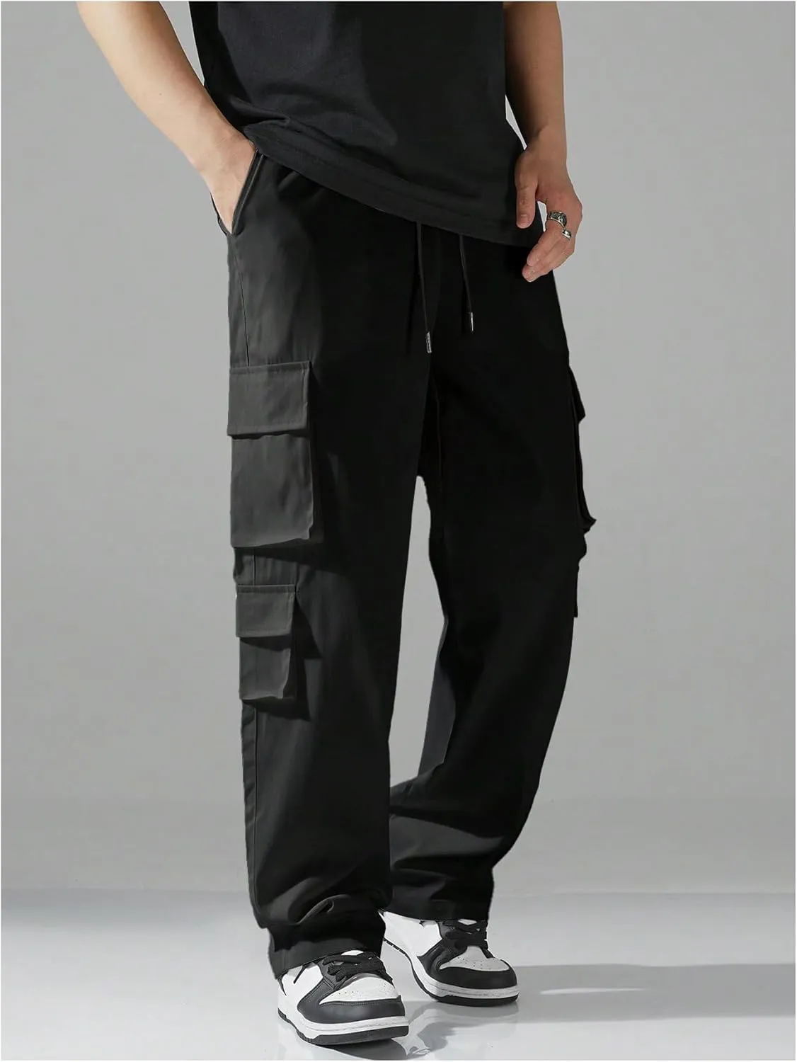 SHENHE Men's Drawstring Waist Workout Cargo Pants Street Casual Loose Pants with Pockets
