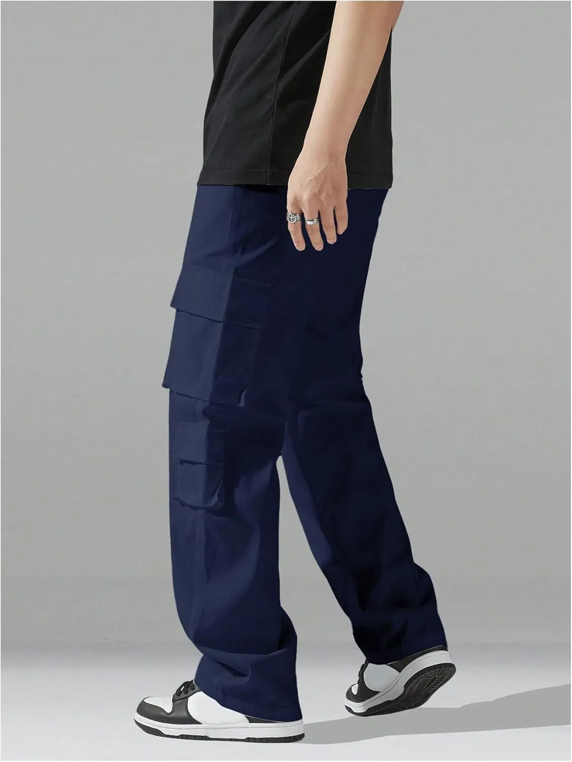 SHENHE Men's Drawstring Waist Workout Cargo Pants Street Casual Loose Pants with Pockets