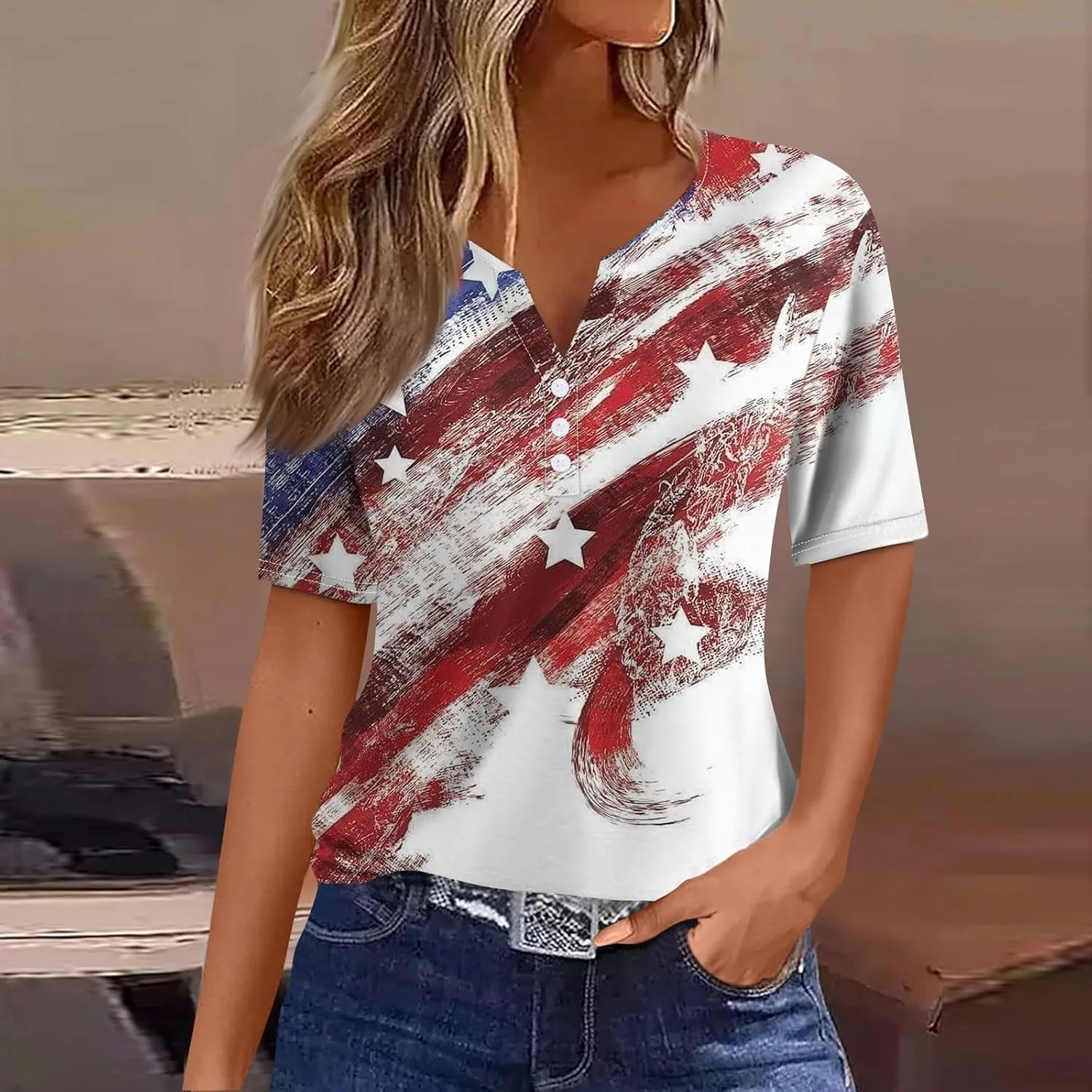 Shirts for Women Trendy Plus Size Short Sleeve Henley Shirt Button Down Holiday Shirts for Women 2025 Dressy