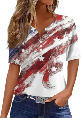 Shirts for Women Trendy Plus Size Short Sleeve Henley Shirt Button Down Holiday Shirts for Women 2025 Dressy