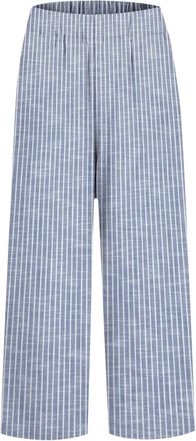 Side Stripe Pants Women for Beach Vacation Clothes for Womens Linen Straight Leg Capri Pants with Pockets