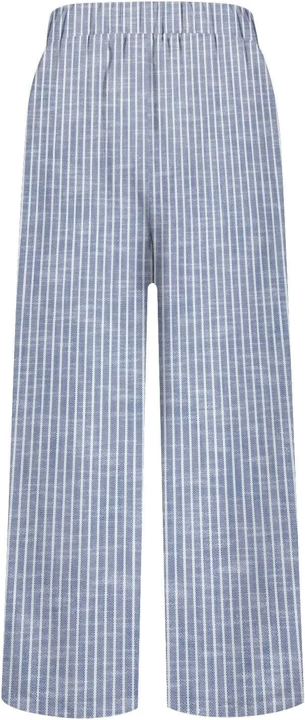 Side Stripe Pants Women for Beach Vacation Clothes for Womens Linen Straight Leg Capri Pants with Pockets
