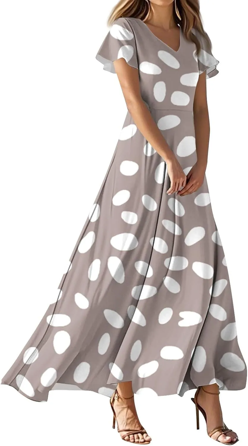 Summer Maxi Dresses for Women 2025 Floral V Neck Long Sundresses for Beach Vacation Casual Flowy Elegant Dress