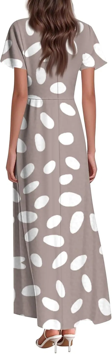 Summer Maxi Dresses for Women 2025 Floral V Neck Long Sundresses for Beach Vacation Casual Flowy Elegant Dress