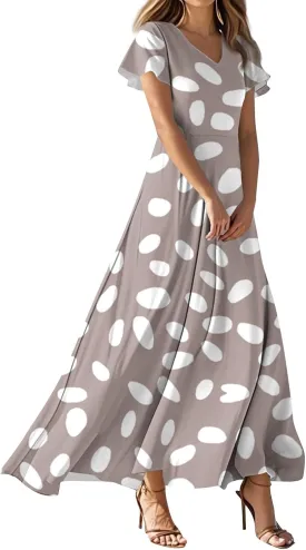 Summer Maxi Dresses for Women 2025 Floral V Neck Long Sundresses for Beach Vacation Casual Flowy Elegant Dress