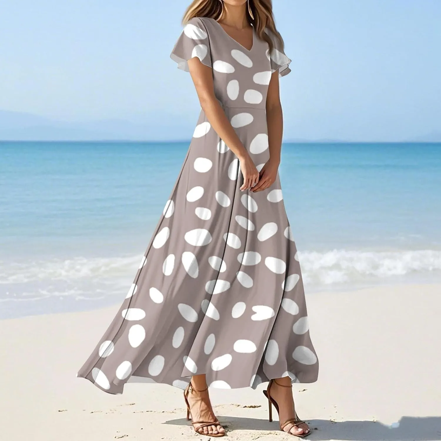 Summer Maxi Dresses for Women 2025 Floral V Neck Long Sundresses for Beach Vacation Casual Flowy Elegant Dress