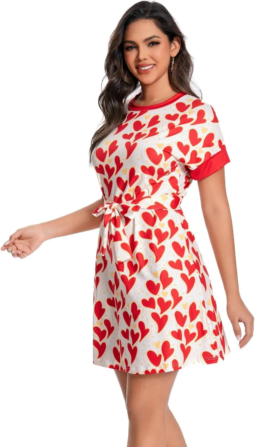 Summer Vacation Dresses for Women 2025 Crewneck Cap Short Sleeve with Belts