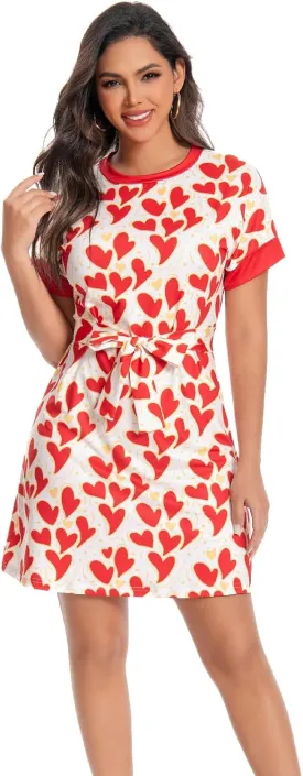 Summer Vacation Dresses for Women 2025 Crewneck Cap Short Sleeve with Belts