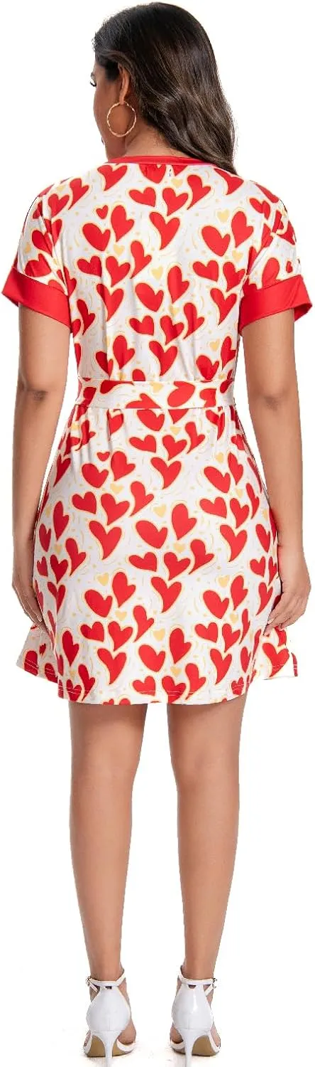 Summer Vacation Dresses for Women 2025 Crewneck Cap Short Sleeve with Belts