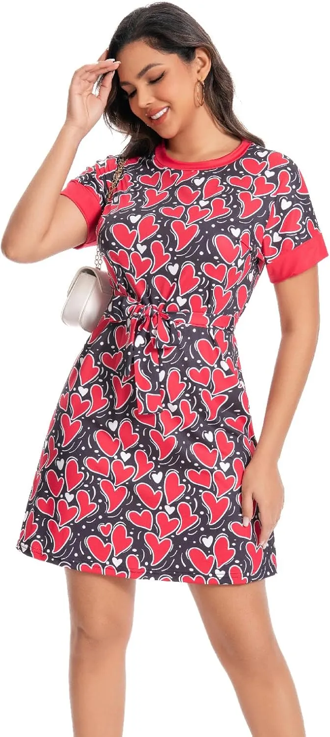 Summer Vacation Dresses for Women 2025 Crewneck Cap Short Sleeve with Belts