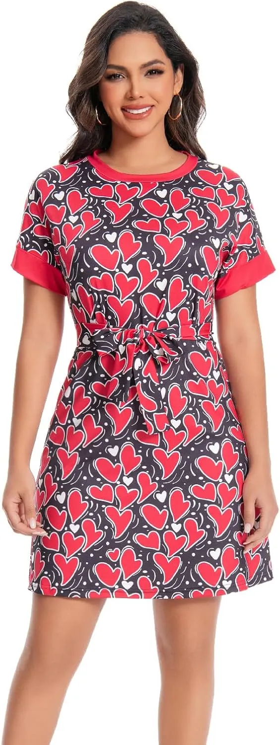 Summer Vacation Dresses for Women 2025 Crewneck Cap Short Sleeve with Belts