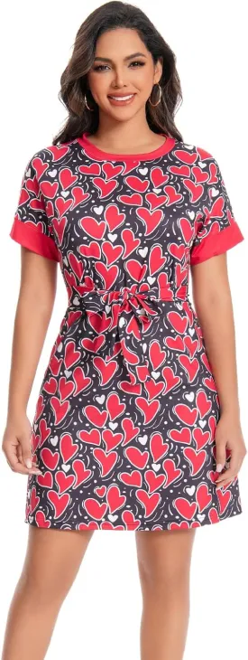 Summer Vacation Dresses for Women 2025 Crewneck Cap Short Sleeve with Belts