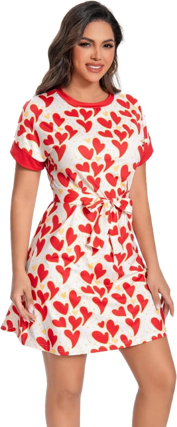 Summer Vacation Dresses for Women 2025 Crewneck Cap Short Sleeve with Belts