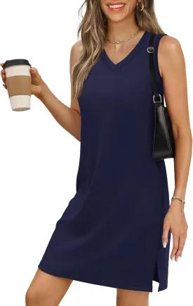 V-Neck Summer Casual Beach Dress for Women 2025 Vacation Women's Sleeveless Sundress with Split