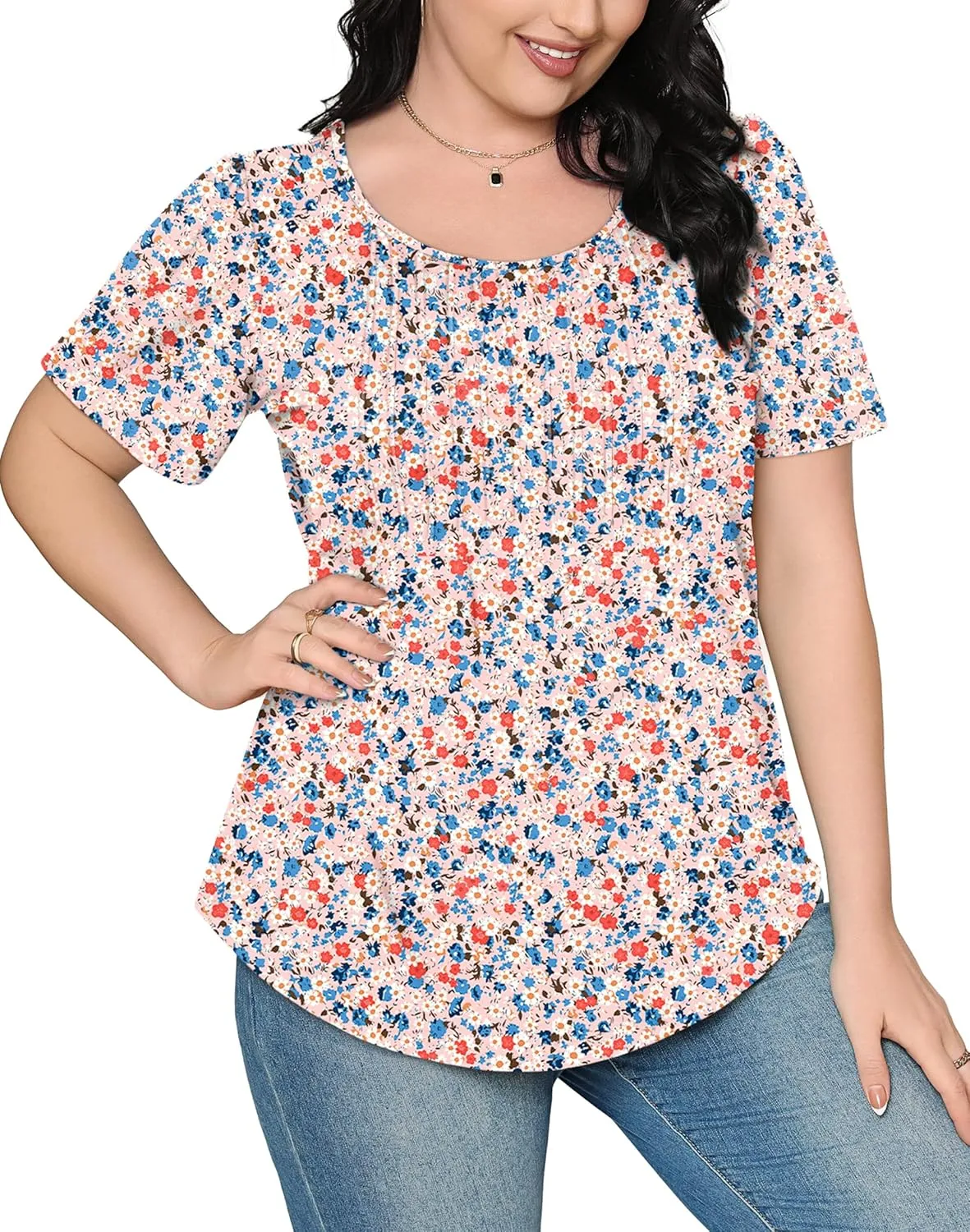 WIHOLL Short Sleeve Shirts for Women Summer Dressy Casual Tops Pleated Front