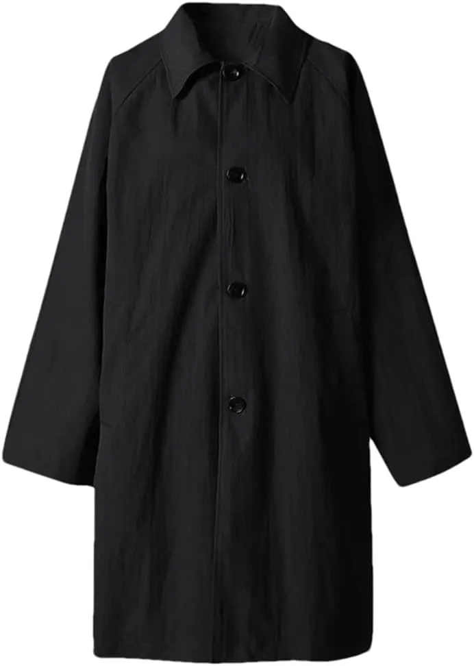 Women Loose Midi Trench Lapel Single Breasted Long Sleeve Trenchcoats Solid Street Jacket