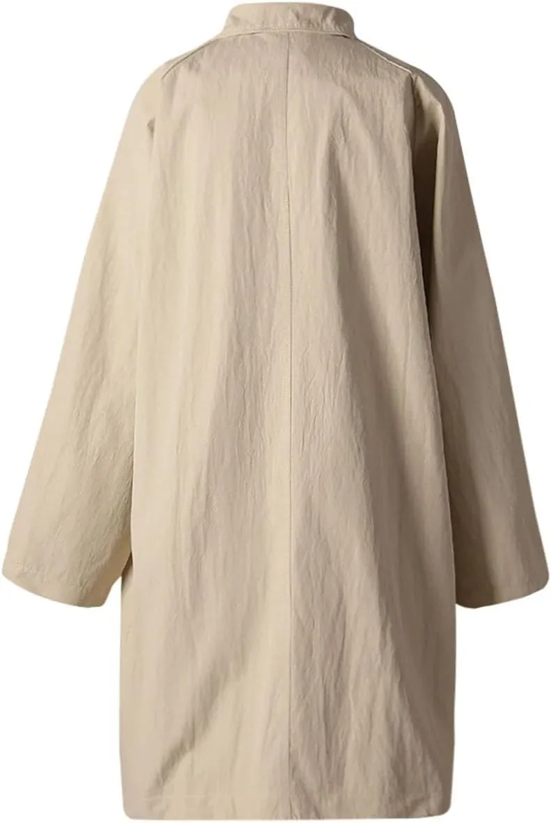 Women Loose Midi Trench Lapel Single Breasted Long Sleeve Trenchcoats Solid Street Jacket
