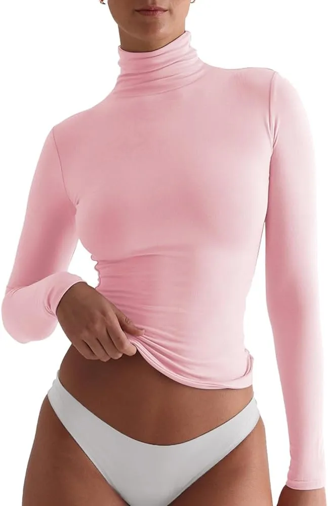 Women's Basic Turtleneck Long Sleeve Tee Shirts Casual Double Layering Going Out Slim Fit Stretchy Tops