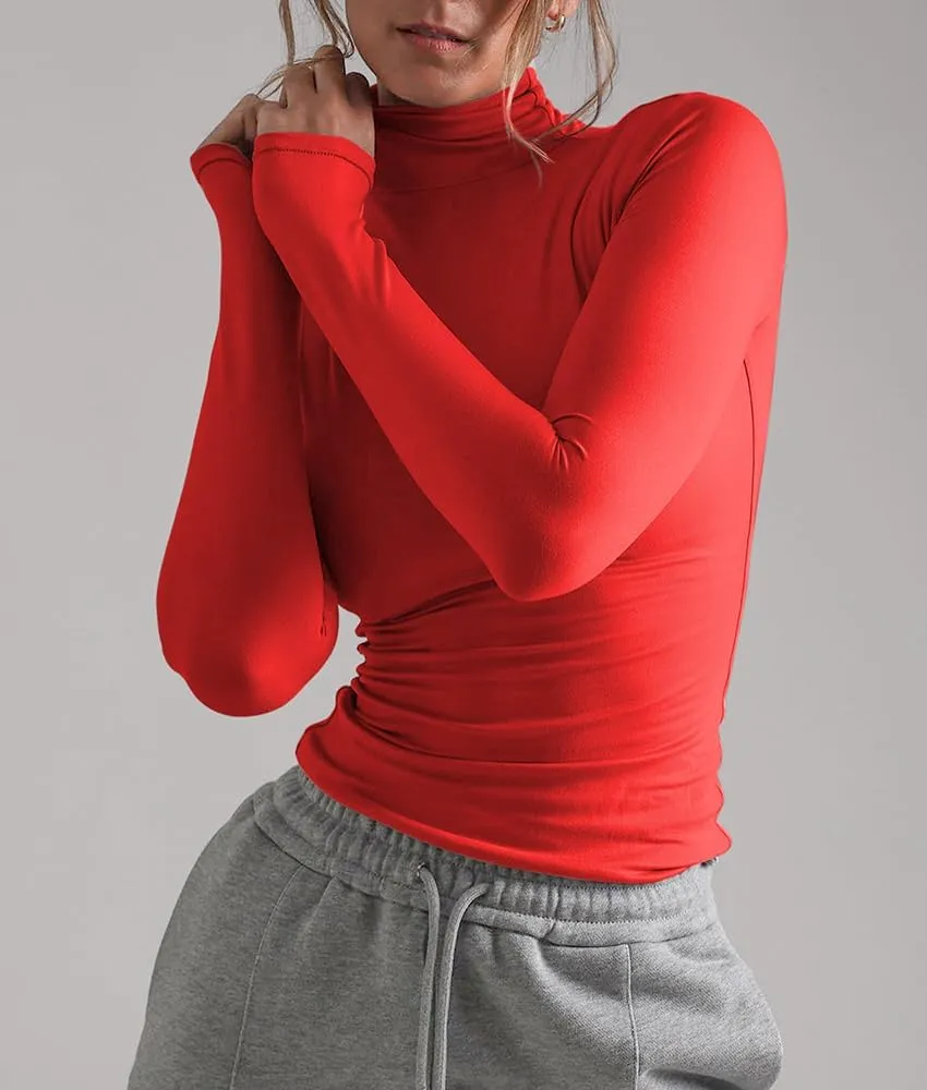Women's Basic Turtleneck Long Sleeve Tee Shirts Casual Double Layering Going Out Slim Fit Stretchy Tops