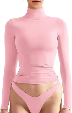 Women's Basic Turtleneck Long Sleeve Tee Shirts Casual Double Layering Going Out Slim Fit Stretchy Tops