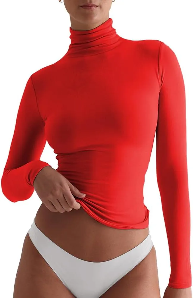 Women's Basic Turtleneck Long Sleeve Tee Shirts Casual Double Layering Going Out Slim Fit Stretchy Tops