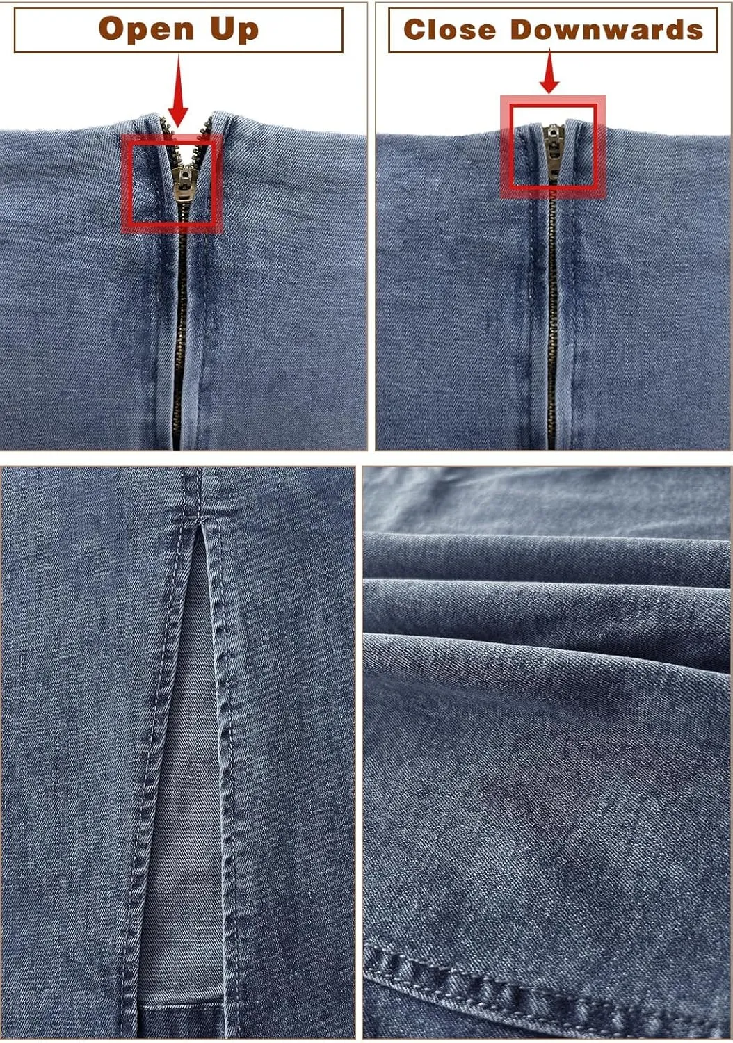 Womens Denim Pencil Skirt High Waisted Knee Length Side Split Hem Stretch Jean Skirts for Women