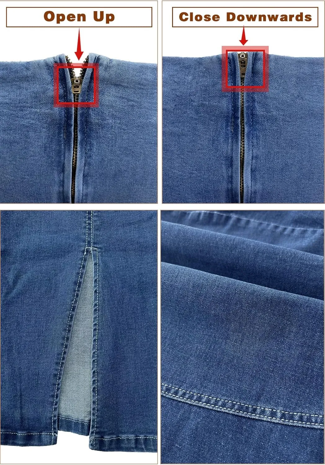 Womens Denim Pencil Skirt High Waisted Knee Length Side Split Hem Stretch Jean Skirts for Women