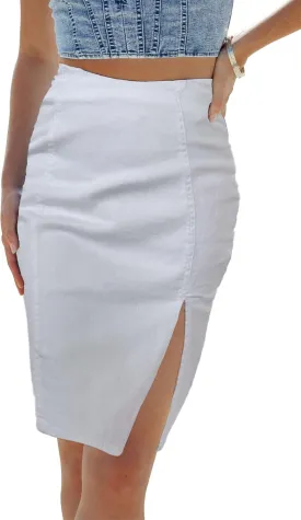 Womens Denim Pencil Skirt High Waisted Knee Length Side Split Hem Stretch Jean Skirts for Women
