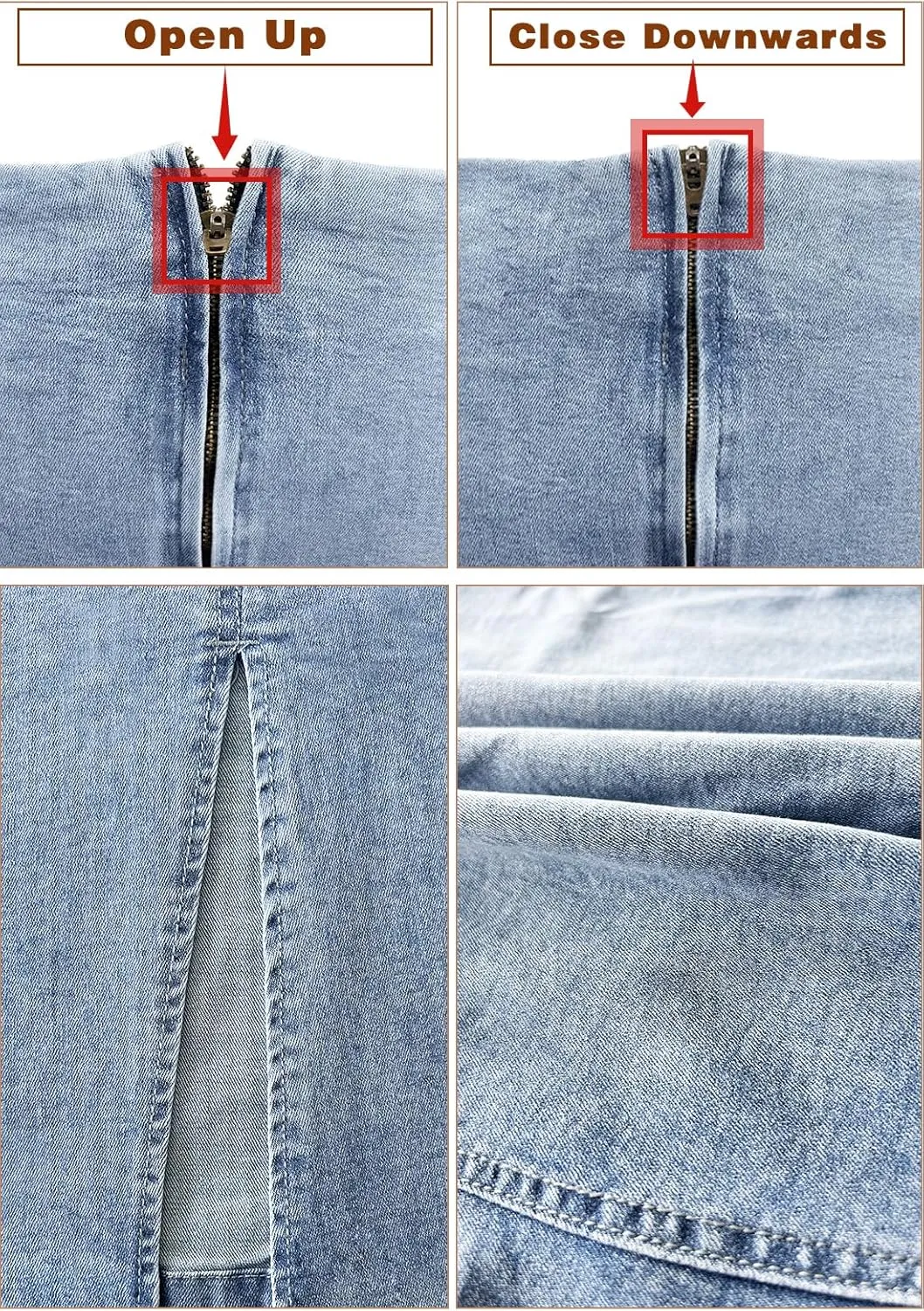 Womens Denim Pencil Skirt High Waisted Knee Length Side Split Hem Stretch Jean Skirts for Women