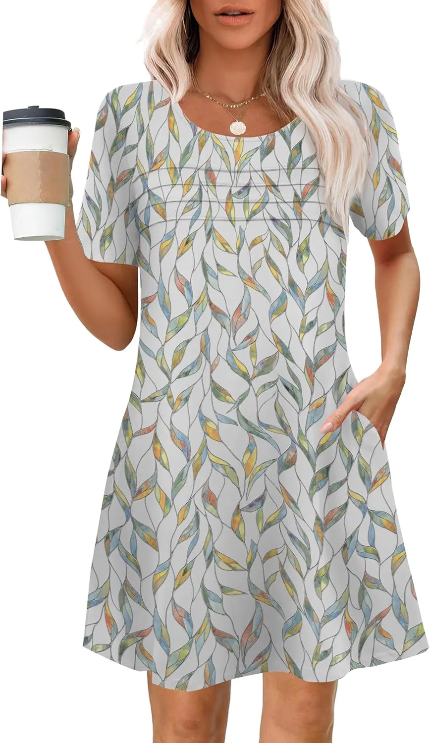 Womens Dresses Casual Short Sleeve Tunic Summer Midi Dress for Women S-XXL