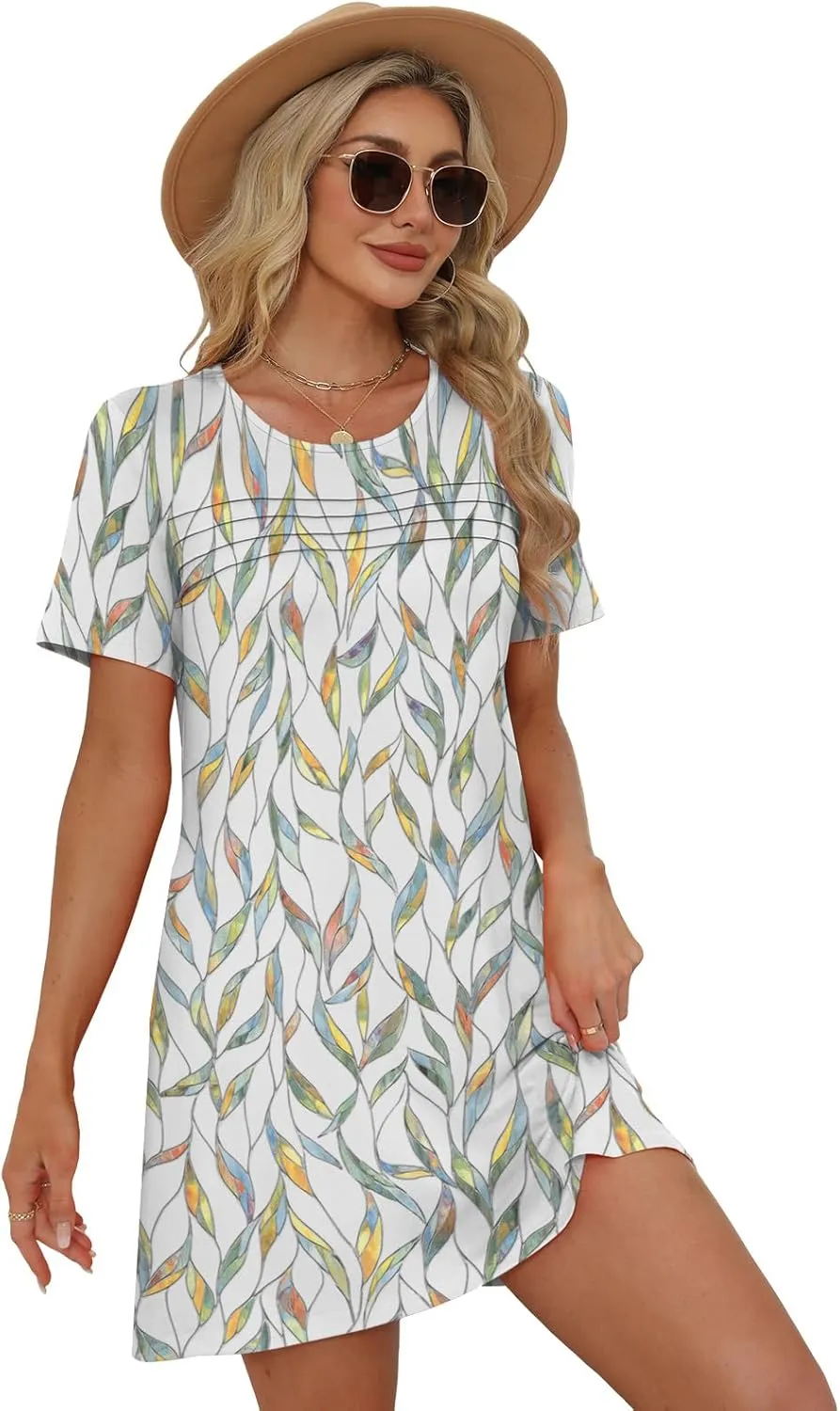 Womens Dresses Casual Short Sleeve Tunic Summer Midi Dress for Women S-XXL
