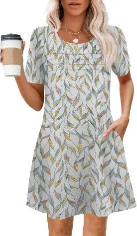Womens Dresses Casual Short Sleeve Tunic Summer Midi Dress for Women S-XXL