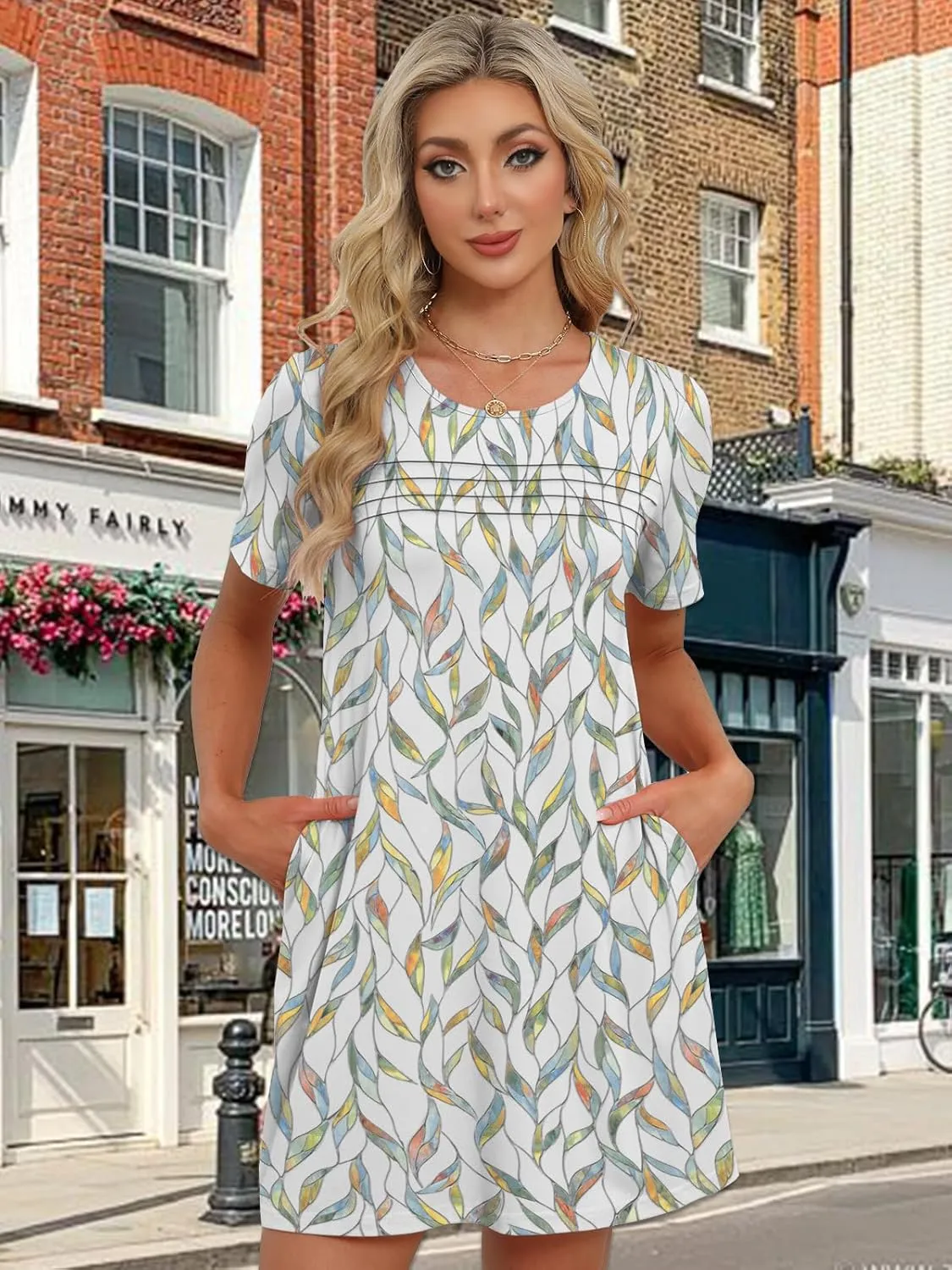 Womens Dresses Casual Short Sleeve Tunic Summer Midi Dress for Women S-XXL