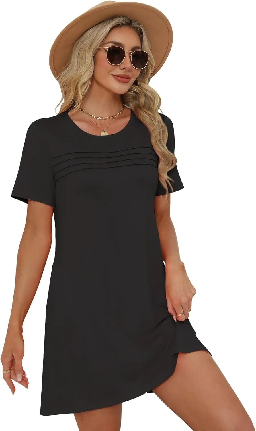 Womens Dresses Casual Short Sleeve Tunic Summer Midi Dress for Women S-XXL