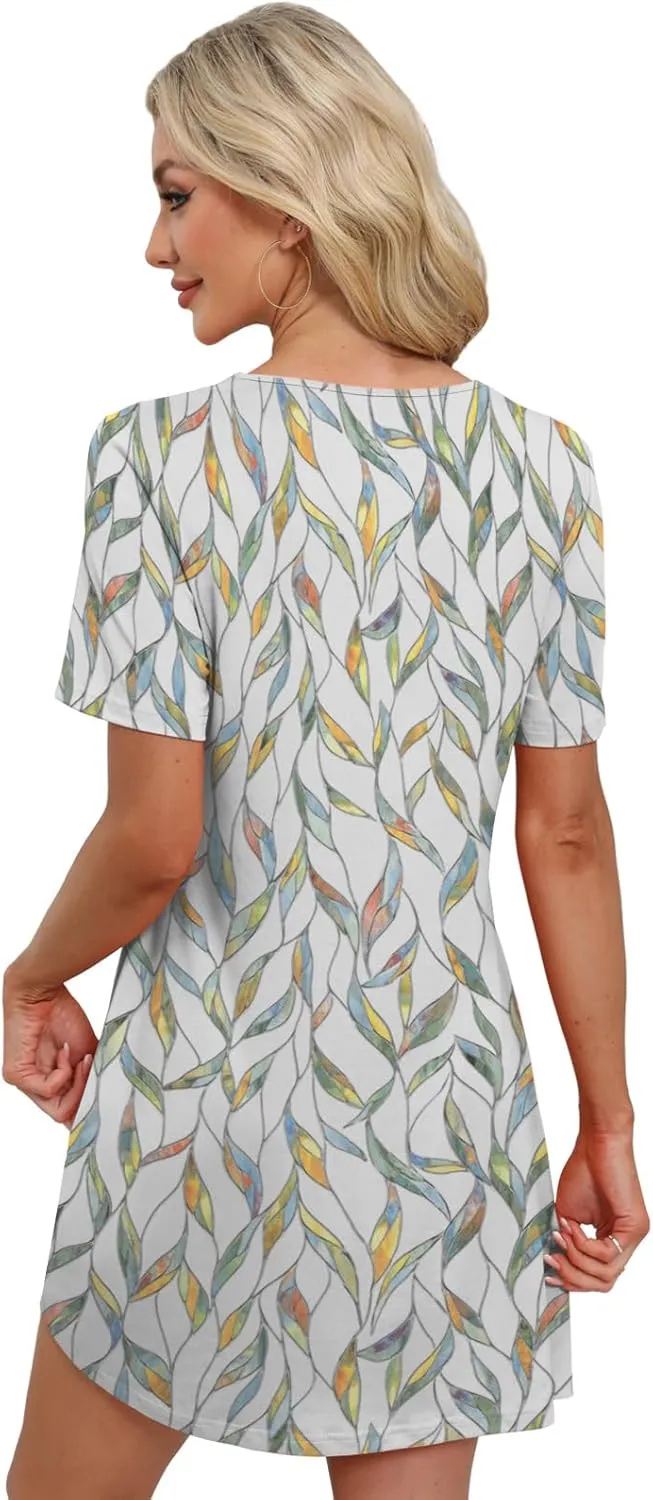 Womens Dresses Casual Short Sleeve Tunic Summer Midi Dress for Women S-XXL