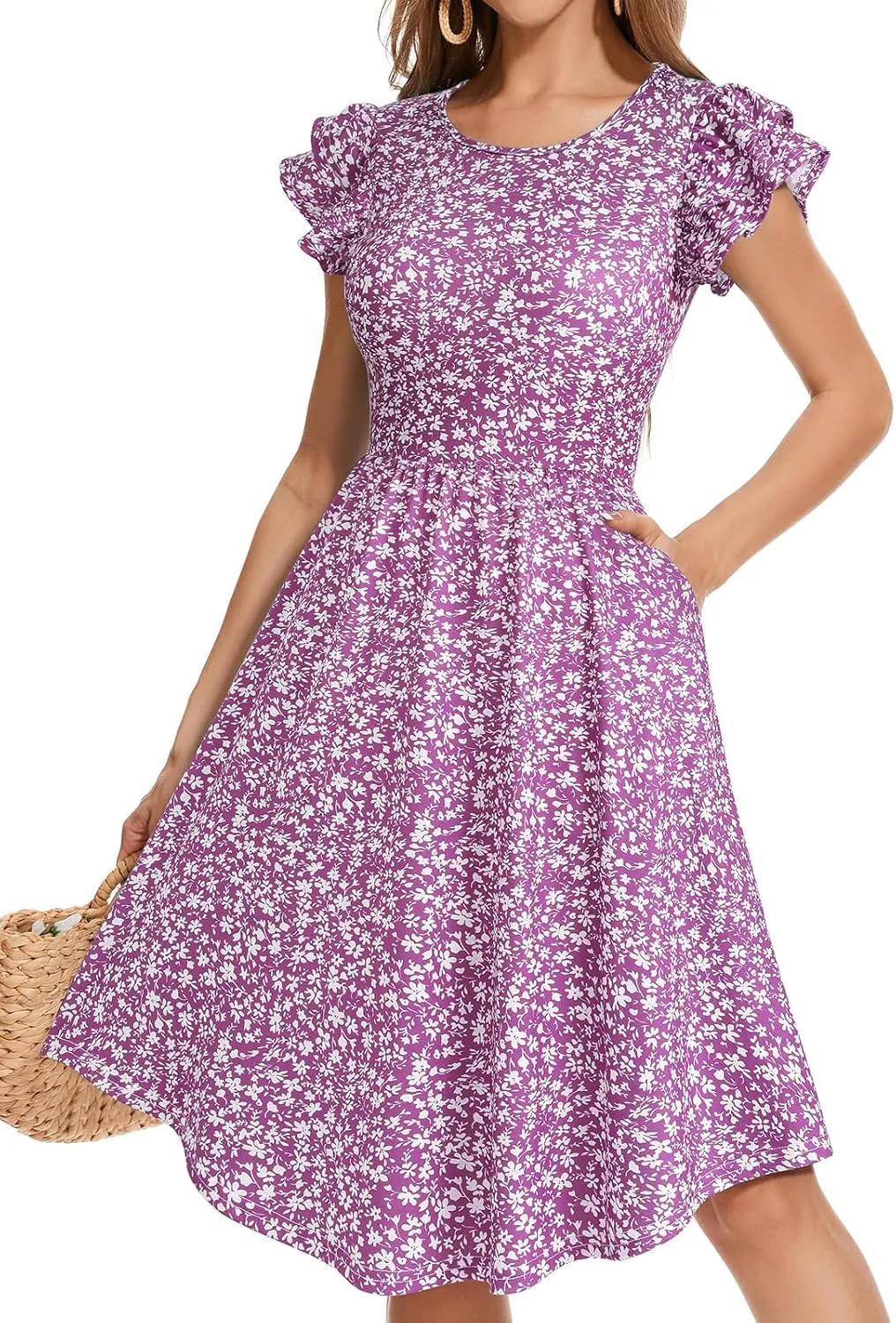 YATHON Casual Summer Dresses for Women with Pockets Crewneck Sundress
