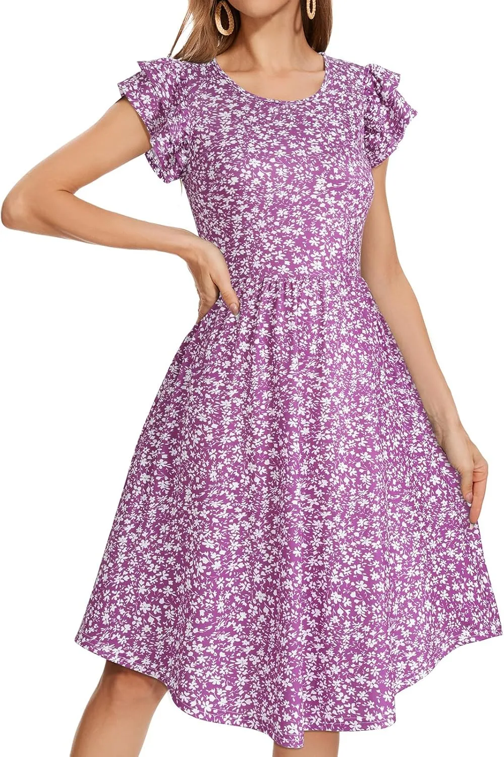 YATHON Casual Summer Dresses for Women with Pockets Crewneck Sundress