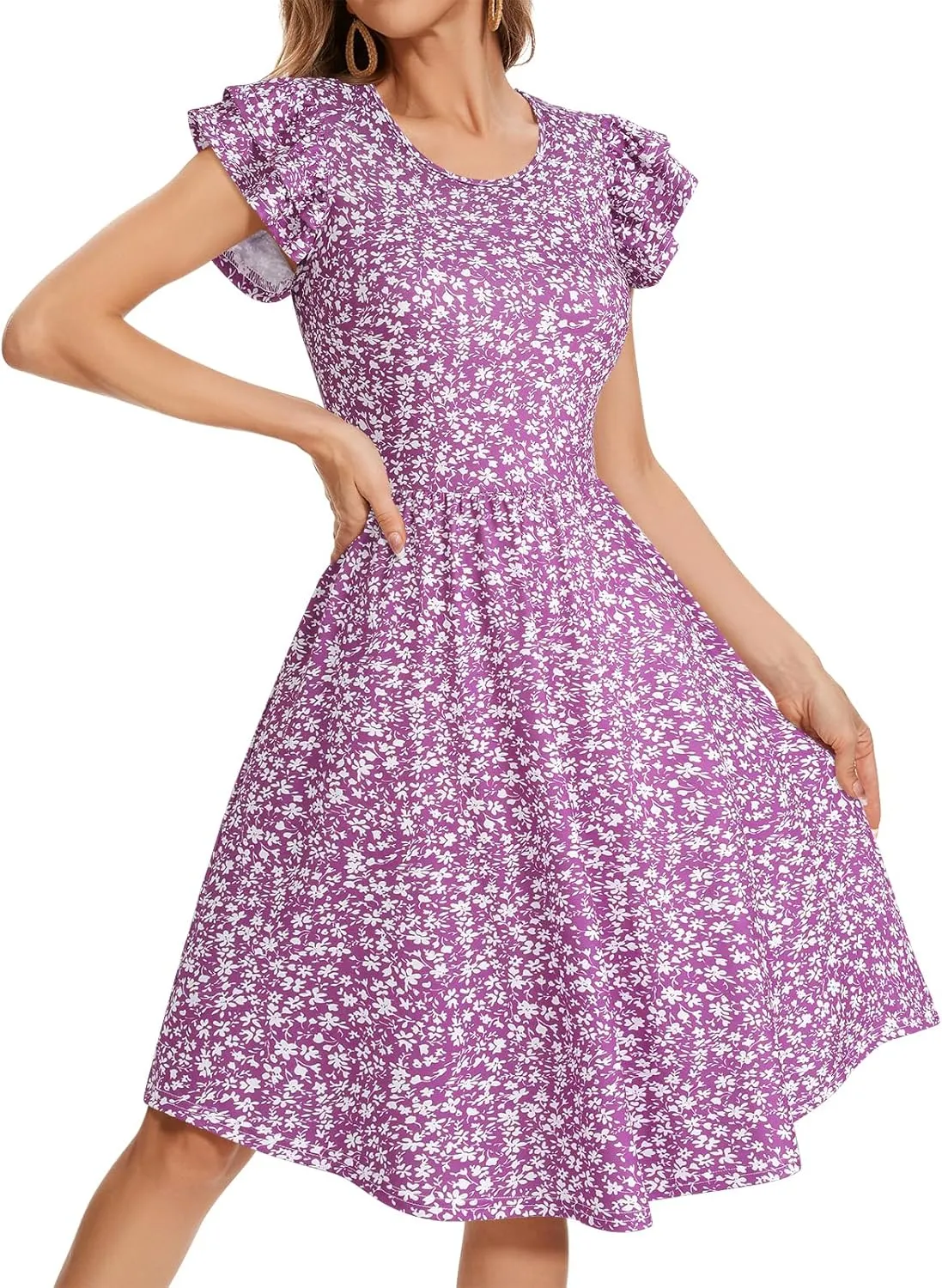 YATHON Casual Summer Dresses for Women with Pockets Crewneck Sundress