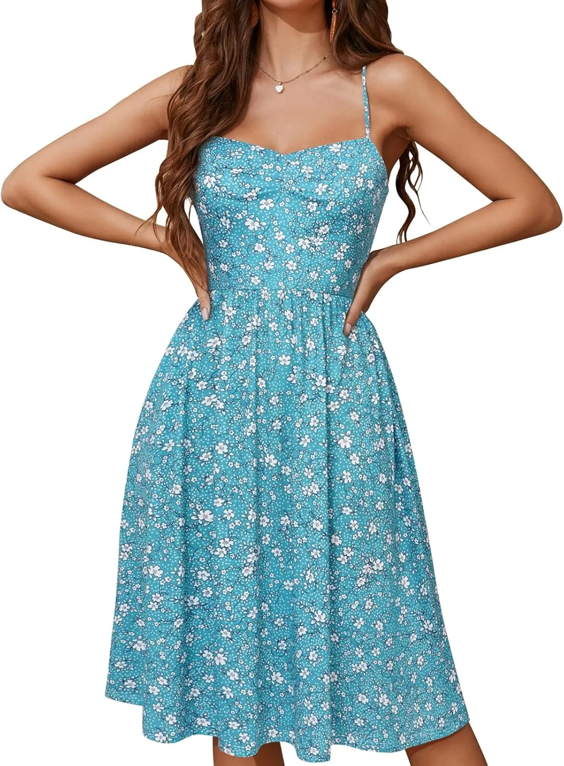 YATHON Summer Casual Dress for Women 2025 Vacation Beach Dresses Adjustable Spaghetti Strap Sundress with Pockets