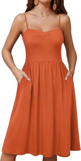 YATHON Summer Casual Dress for Women 2025 Vacation Beach Dresses Adjustable Spaghetti Strap Sundress with Pockets