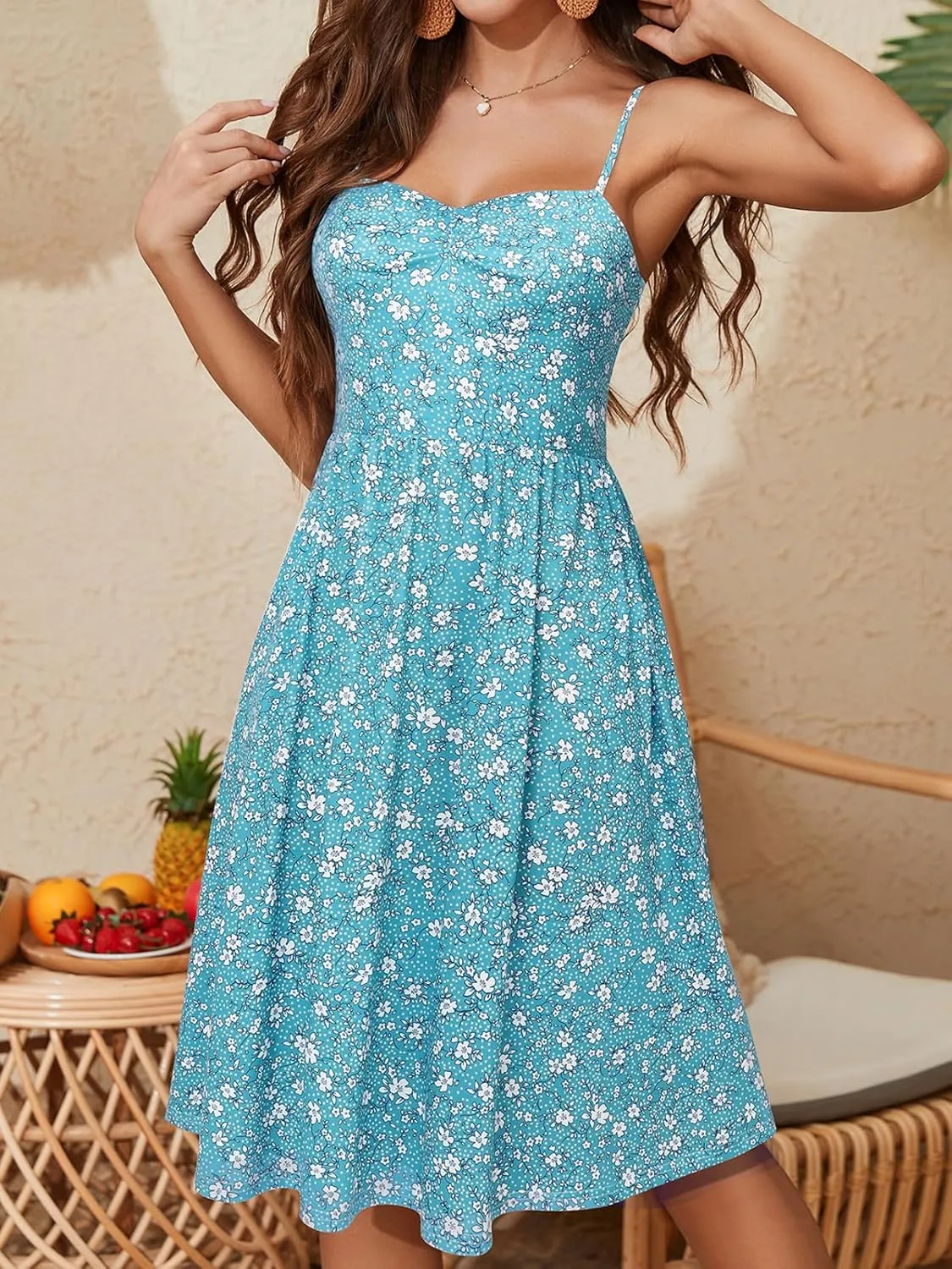 YATHON Summer Casual Dress for Women 2025 Vacation Beach Dresses Adjustable Spaghetti Strap Sundress with Pockets