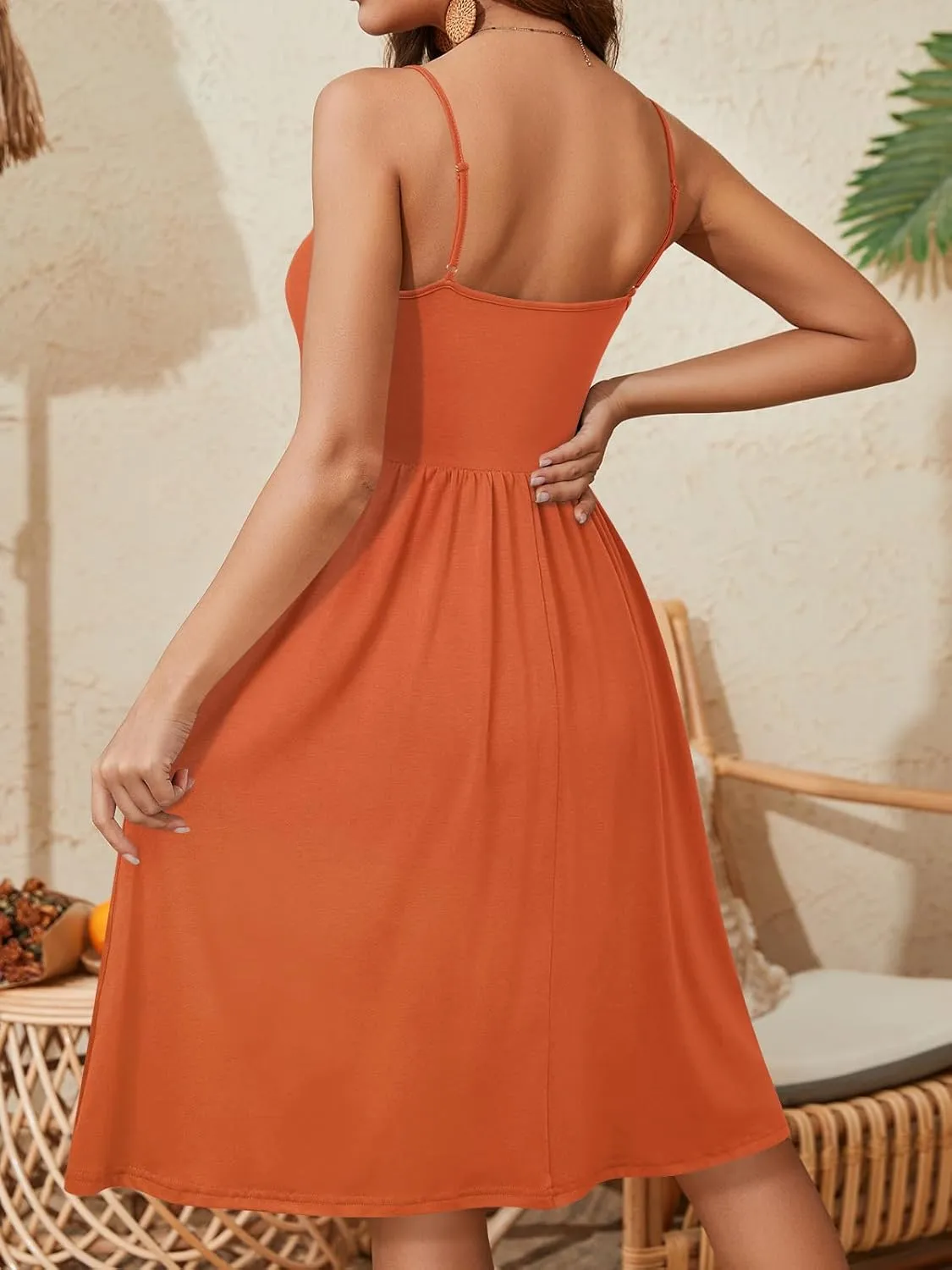 YATHON Summer Casual Dress for Women 2025 Vacation Beach Dresses Adjustable Spaghetti Strap Sundress with Pockets