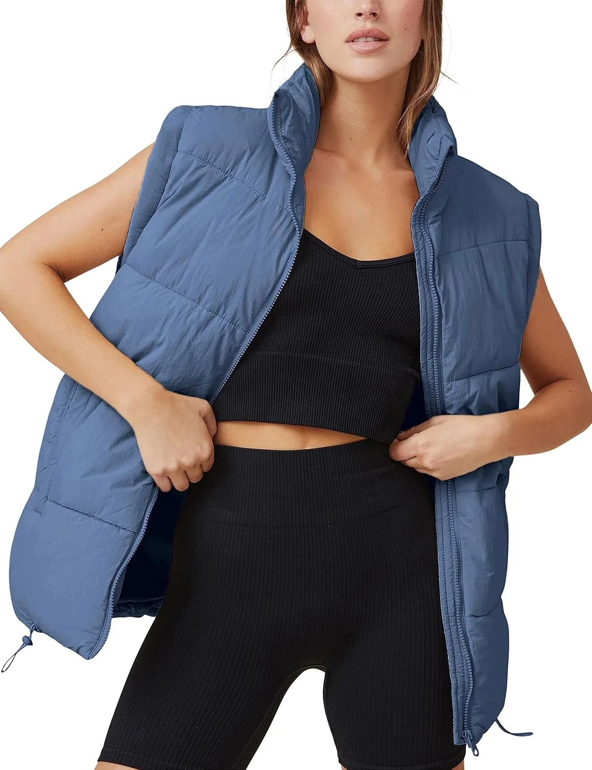 Zhiyouni Womens Puffer Vests Sleeveless Puffy Jackets Stand Collar Zipper Coats