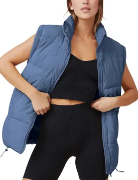 Zhiyouni Womens Puffer Vests Sleeveless Puffy Jackets Stand Collar Zipper Coats