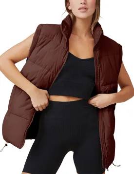 Zhiyouni Womens Puffer Vests Sleeveless Puffy Jackets Stand Collar Zipper Coats