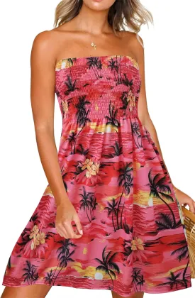 Zyyfly Summer Strapless Dress for Women Tube Top Sundress Casual Beach Cover Ups