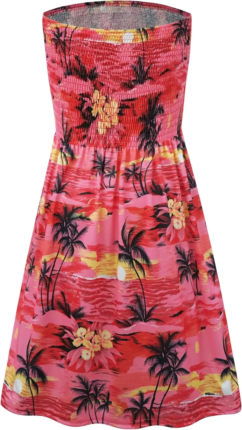 Zyyfly Summer Strapless Dress for Women Tube Top Sundress Casual Beach Cover Ups